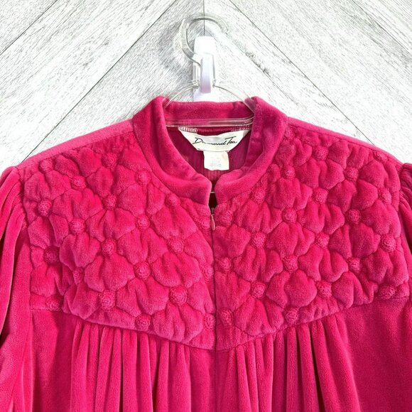 Vintage Diamond Tea House Coat Dressing Gown Robe Womens Medium Pink Velour - Picture 3 of 6